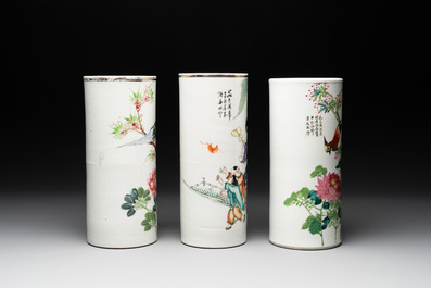 A collection of six Chinese famille rose hat stands, 19/20th C.