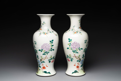 A pair of Chinese famille rose 'birds among flowering branches' vases, Republic