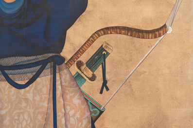 Chinese school: 'Manchu archer', ink and colour on silk, 18/19th C.
