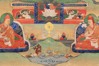 A Tibetan thangka depicting a lama, 19th C.