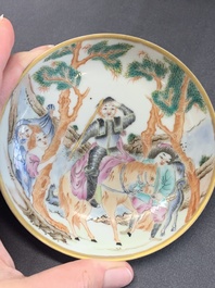 Two Chinese famille rose 'Don Quixote' saucers, 18/19th C.