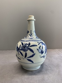 Three Japanese blue and white Arita 'birds among flowering branches' pharmacy bottles, Edo, 18th C.