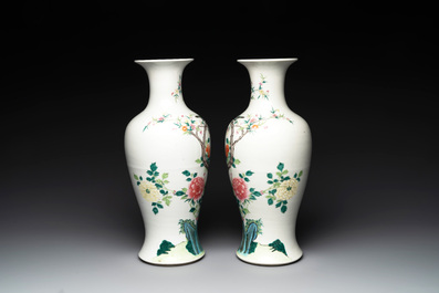 A pair of Chinese famille rose 'birds among flowering branches' vases, Republic