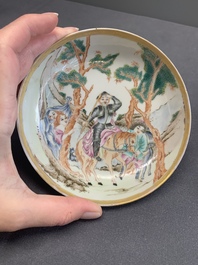 Two Chinese famille rose 'Don Quixote' saucers, 18/19th C.