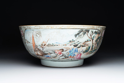 A large Chinese famille rose export porcelain 'European subject' bowl, Qianlong