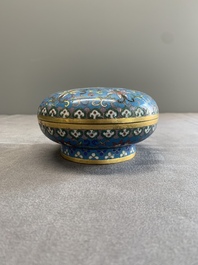 A Chinese enamelled silver incense burner, a covered opium box, a square box and a cloisonn&eacute; covered box, 19/20th C.