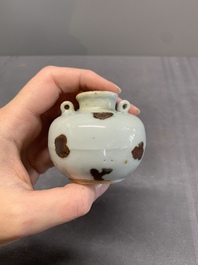 Five Chinese russet-splashed Longquan celadon jarlets, Song/Yuan