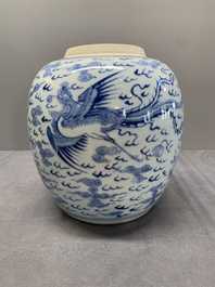A Chinese blue and white 'dragon and phoenix' jar, Yongzheng