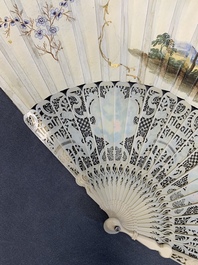 Three folding fans, water colour on paper and bone, France, 18th C.