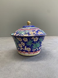 A pair of Chinese Canton enamel bowls and covers with floral design, Qianlong