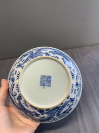 A pair of imperial Chinese blue and white 'dragon' plates, Daoguang mark and of the period