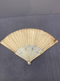 Three folding fans, water colour on paper and bone, France, 18th C.