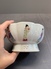 A Chinese famille rose turquoise-ground 'hu' vase and a 'ladies' bowl, Qianlong mark, Republic