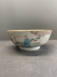A Chinese Canton famille rose bowl with figures in a garden, Qianlong