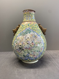 A Chinese Canton enamel '100 boys' 'hu' vase, 20th C.