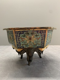 A pair of Chinese cloisonn&eacute; 'lotus and elephant' jardini&egrave;res, 18/19th C.