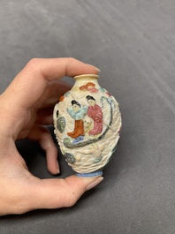 Two Chinese famille rose molded snuff bottles with figural design, Qianlong mark, 19th C.