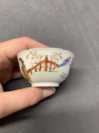 A pair of fine Chinese export 'Liberty and Matrimony' cups and saucers, Yongzheng