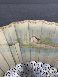 Two folding fans, watercolour on paper and mother-of-pearl, France, 19th C.