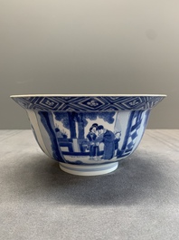 A Chinese blue and white 'Xi Xiang Ji' 'klapmuts' bowl, Kangxi mark and of the period