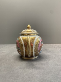 A Chinese Canton gilt-decorated famille rose 'go players' teapot, Yongzheng
