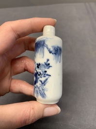 Four Chinese blue, white and copper-red snuff bottles, Yongzheng and Qianlong mark, 19th C.