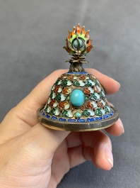 A Chinese enamelled silver incense burner, a covered opium box, a square box and a cloisonn&eacute; covered box, 19/20th C.