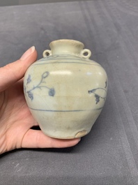 Five Chinese blue and white jarlets and three russet-splashed Longquan celadon jarlets, Yuan/Ming