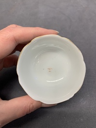 A pair of fine Chinese export 'Liberty and Matrimony' cups and saucers, Yongzheng