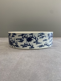 A Chinese blue and white 'dragon and phoenix' brush washer, Yongzheng mark, 19th C.