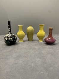 Five various Chinese monochrome miniature vases, 19th C.