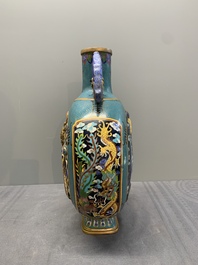 A Chinese cloisonn&eacute; 'dragon and phoenix' moonflask vase, 'bianhu', 19/20th C