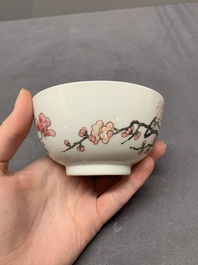 A pair of fine Chinese famille rose cups and saucers with floral design, Yongzheng