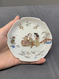 A pair of fine Chinese export 'Liberty and Matrimony' cups and saucers, Yongzheng