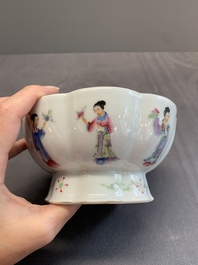 A Chinese famille rose turquoise-ground 'hu' vase and a 'ladies' bowl, Qianlong mark, Republic