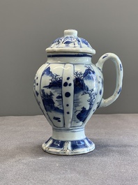 A Chinese blue and white 'landscape' mustard jar and cover, Transitional period