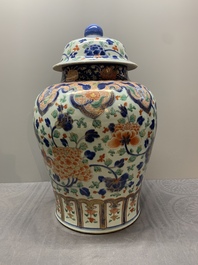 A large Chinese verte-Imari 'peony scroll' vase and cover, Kangxi