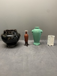 A collection of four Chinese monochrome-glazed ware, Kangxi and Qianlong mark, 19/20th C.