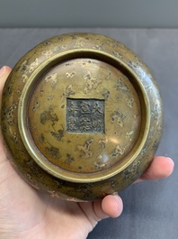 A Chinese gold-splashed bronze censer, Xuande mark, 18/19th C.