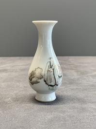 A Chinese grisaille 'Taoist' vase and a fitted box, Yongzheng mark and of the period