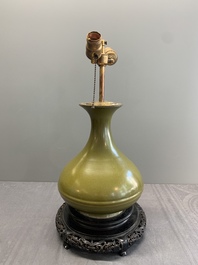 A Chinese monochrome teadust-glazed vase mounted as a lamp, 18/19th C.