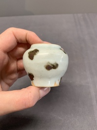 Five Chinese russet-splashed Longquan celadon jarlets, Song/Yuan