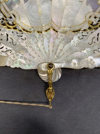 Two folding fans, watercolour on paper and mother-of-pearl, France, 19th C.