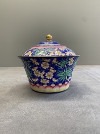 A pair of Chinese Canton enamel bowls and covers with floral design, Qianlong