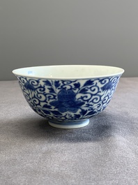 A Chinese blue and white 'peony scroll' bowl, Guangxu mark and of the period