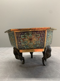 A pair of Chinese cloisonn&eacute; 'lotus and elephant' jardini&egrave;res, 18/19th C.