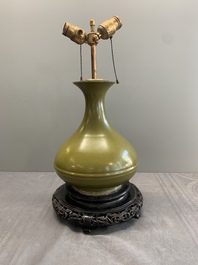 A Chinese monochrome teadust-glazed vase mounted as a lamp, 18/19th C.