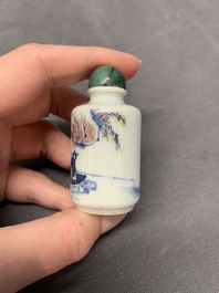 A Chinese blue, white and copper-red 'fisherman' snuff bottle, Qing Yang Dao Ren 卿陽道人 mark, 19th C.