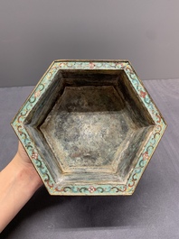 A pair of Chinese cloisonn&eacute; 'lotus and elephant' jardini&egrave;res, 18/19th C.