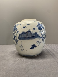 A Chinese blue and white 'playing boys' jar, Yongzheng
